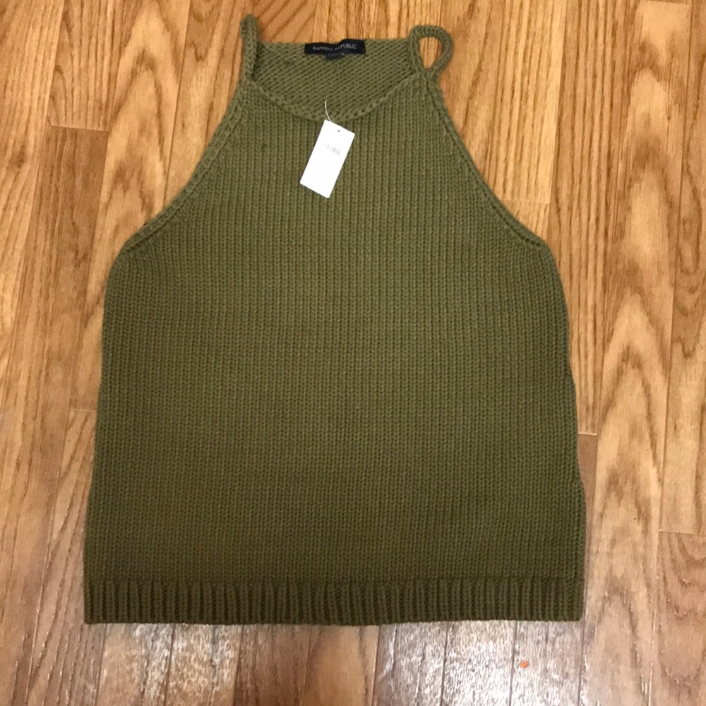 Banana Republic Olive Cast Off Halter Strappy Sweater Top
